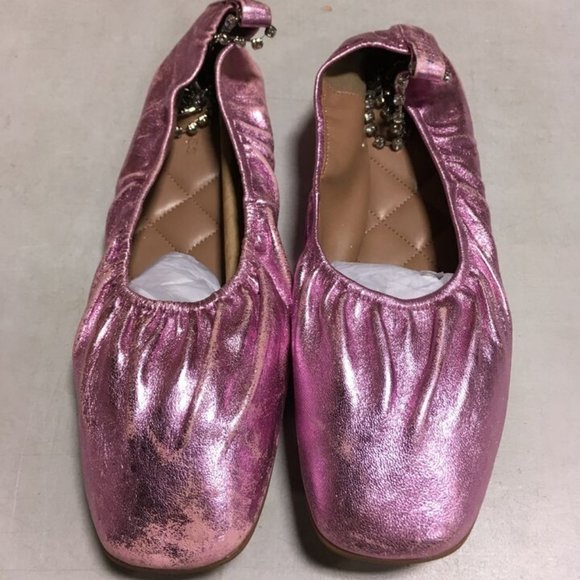 AEROSOLES RACHIE LILAC METALLIC LEATHER BALLET FLATS W/REMOVABLE ANKLE STRAP 9 - Picture 6 of 10